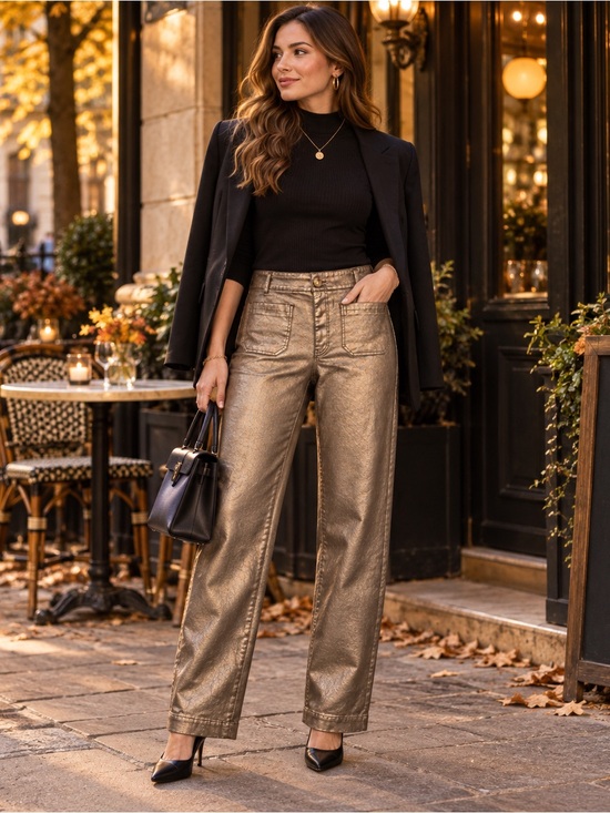 Nuture Pants - NWT Nurture Metallic Bronze Wide Leg Pants Coated Holiday Party